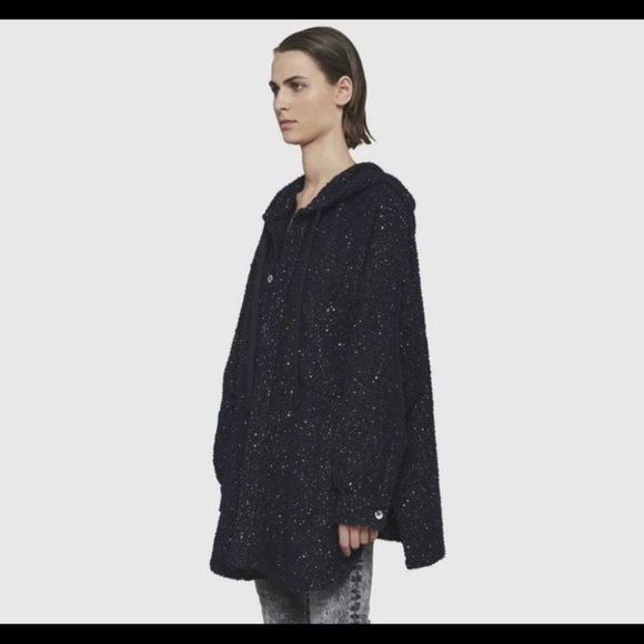 Faith Connexion European Oversized Unisex Blue Tweed Hooded Overshirt. - Picture 1 of 11